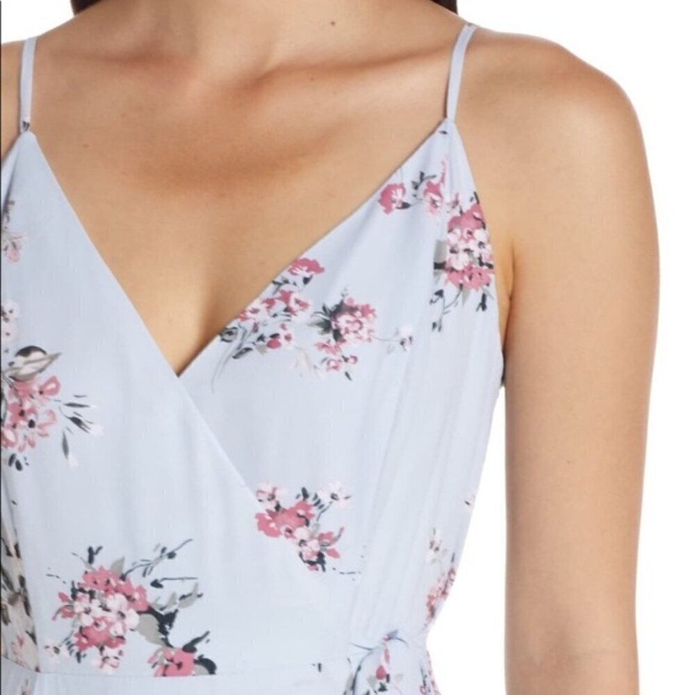 WAYF Angelina Slit Floral Wrap Gown Blue Size Medium - Picture 4 of 15